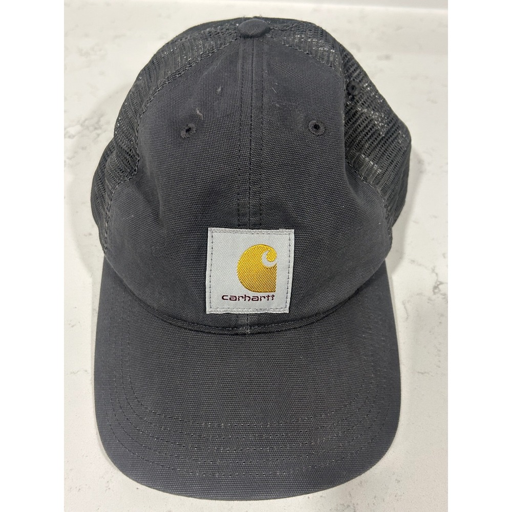 Carhartt Canvas Mesh Back Trucker Hat Charcoal Gray Snapback Logo Cap